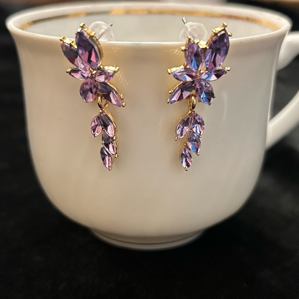 Elegant Purple Floral Drop Earrings